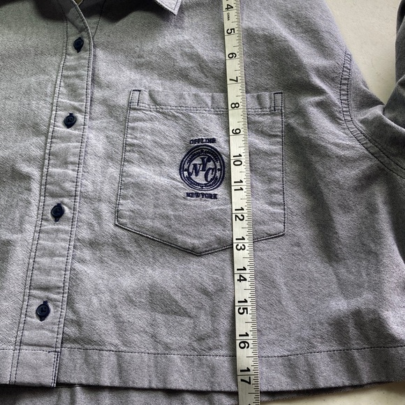 Aerie Blue & White Offline NYC Crop Shirt - Picture 8 of 9